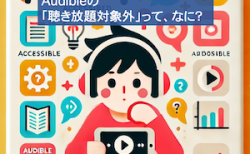 Audibleを聴きながら「聴き放題対象外」の作品に疑問を抱いている男性のイラスト